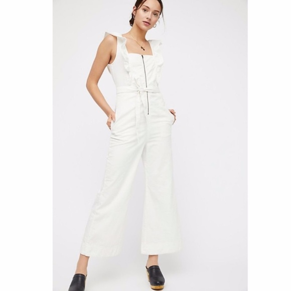 Free People Sun Valley Jumpsuit Ivory Wide Leg, 4
